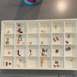 Origami Owl Cream Jewelry Organizer Tray and 54 charms